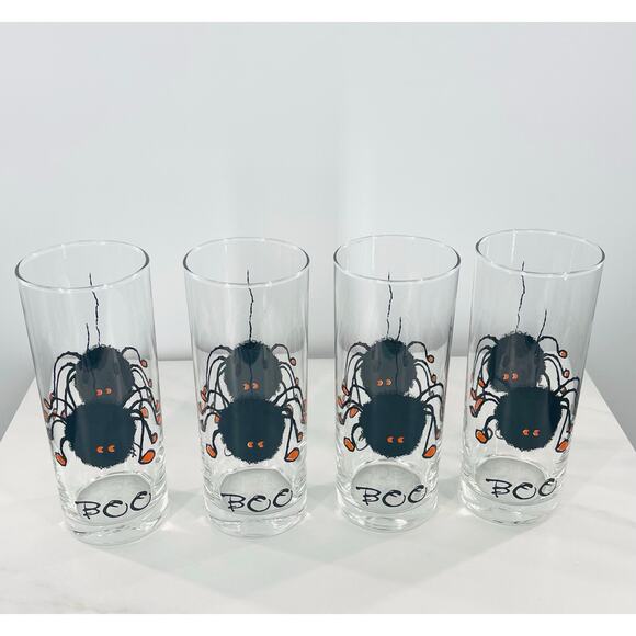 4 Halloween Spider BOO Tall Glasses by Ocean Thailand - Picture 1 of 4